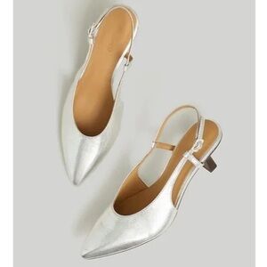 Madewell Slingback Heels Leather Silver 8.5